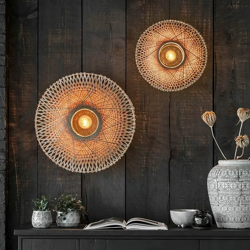 Japanese Bamboo Weaving Zen Art Decorative Wall Lamp LED E27 Wabi-sabi Modern Wall Sconces Study Tearoom Living Room CX158DS