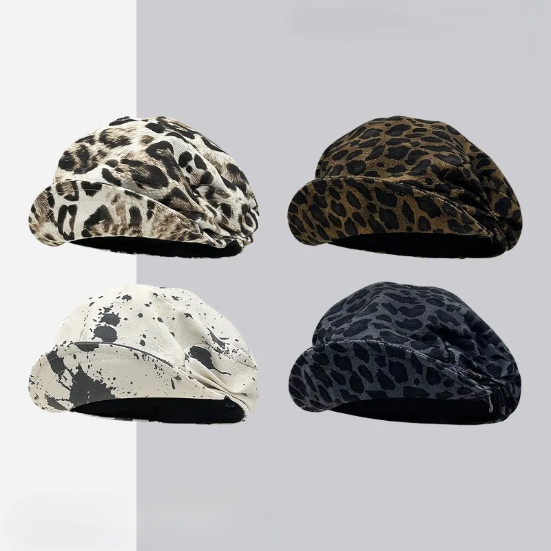 

Niche American Retro Y2k Leopard Print Beret Women's Spring and Autumn Trend Large Version Soft-brimmed Octagonal Newsboy Cap