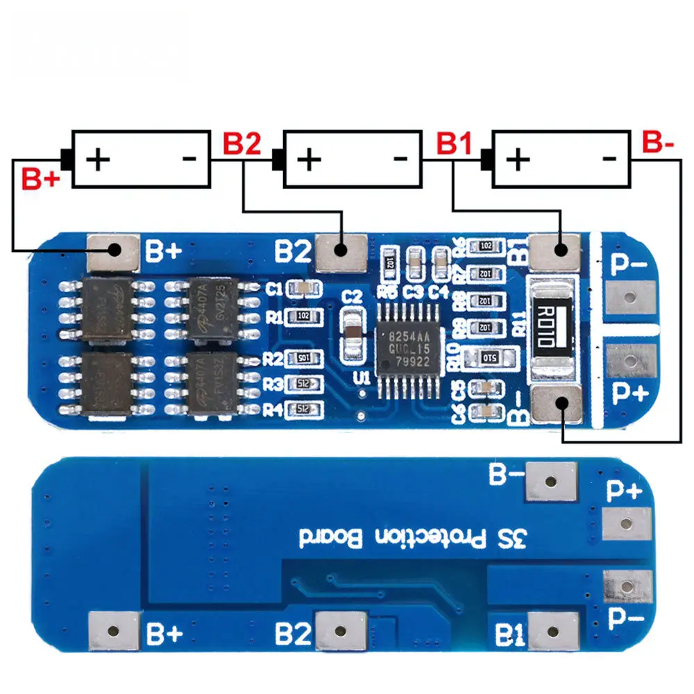 3S 10A 12V Lithium Battery Charger Protection Board Module for 3pcs 18650 Li-ion Battery Cell Charging BMS 10.8V 11.1V 12.6V