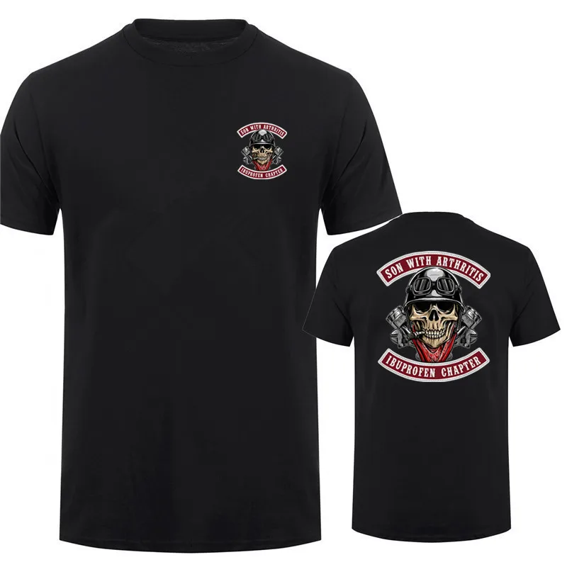 Son with Arthritis Ibuprofen Chapter Old Biker Motorcycle-On Back Men T-Shirt Vintage Funny Design Printed T-shirt Top DY-402