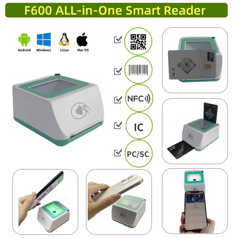 Pemindai Barcode 4 in 1 NFC EMV Kartu Kredit Kartu Pintar untuk Sistem Pembayaran F600
