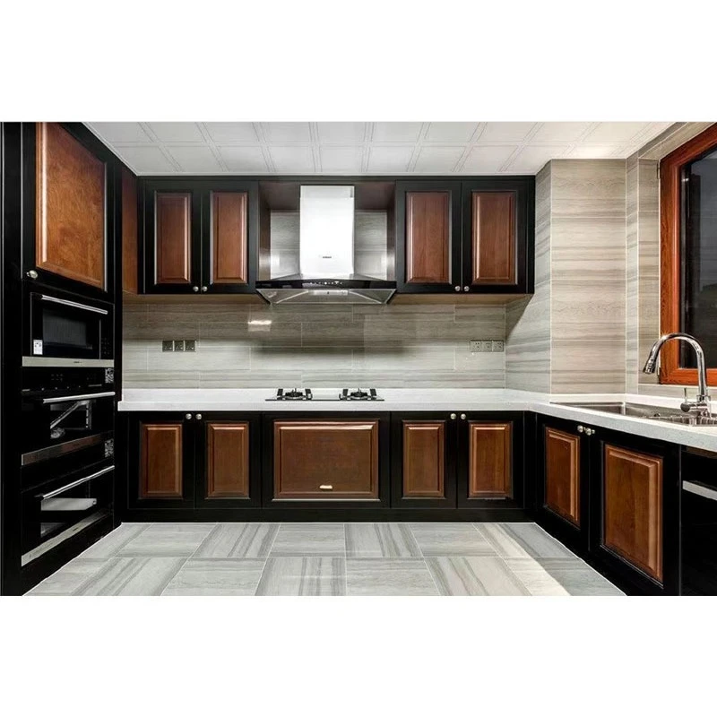 

Whole house new Chinese kitchen integral cabinet, open LU-shaped solid wood kitchen decoration integrated design