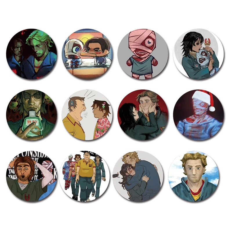 58mm Hot Horror Game Mouthwashing Pin Brooch For Clothes Hat Anya Soft Button Pin Jimmy Curly Gamer Collect Brooch Fans Gifts