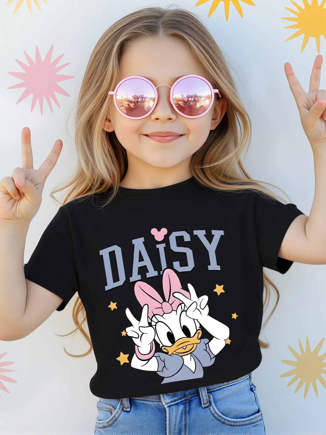 

Disney Daisy Duck Girls T-Shirt Short Sleeve Cotton Tees Kids Cartoon Disney Y2k Tops Boys and Girls T-shirt Children's Clothes