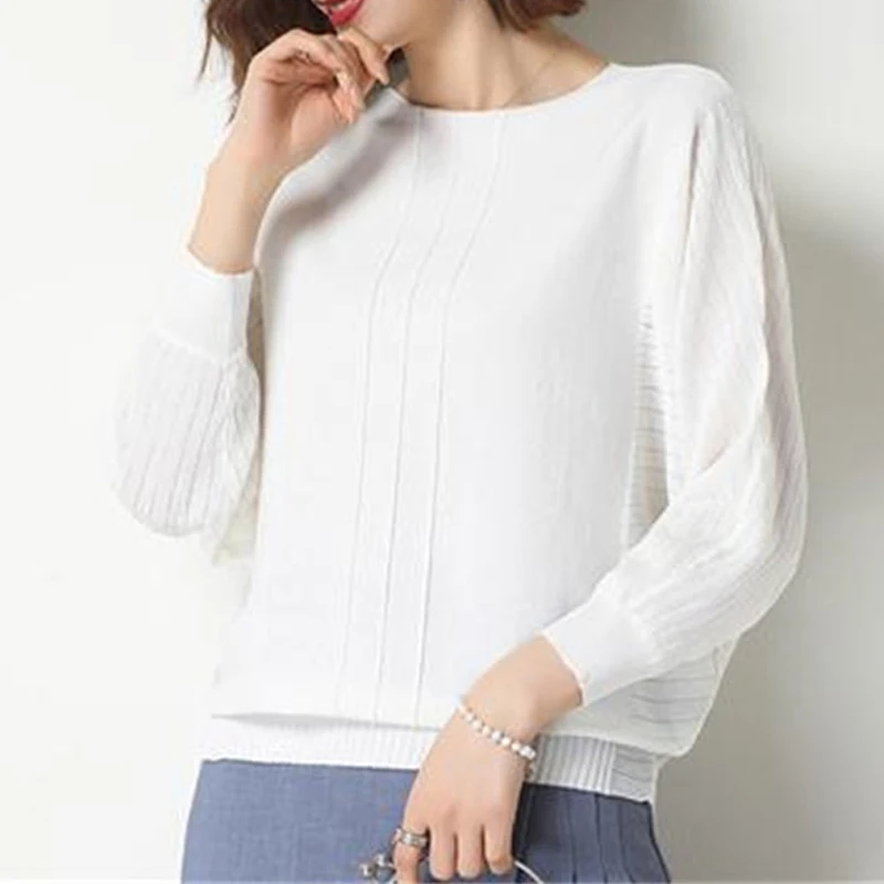 Loose Knitted Pullover Tops Autumn Batwing Long Sleeve Women Jumper Knitwear Sexy Slash Neck Femme Casual All-match Tee Shirts