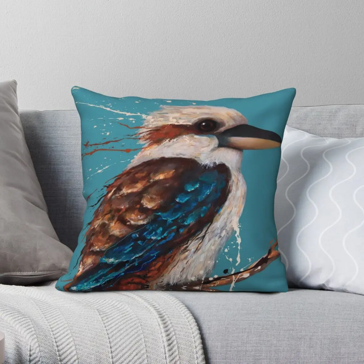 

Australian Laughing Kookaburra Square Pillowcase Polyester Linen Velvet Printed Decorative Throw Pillow Case Room Cushion Cover