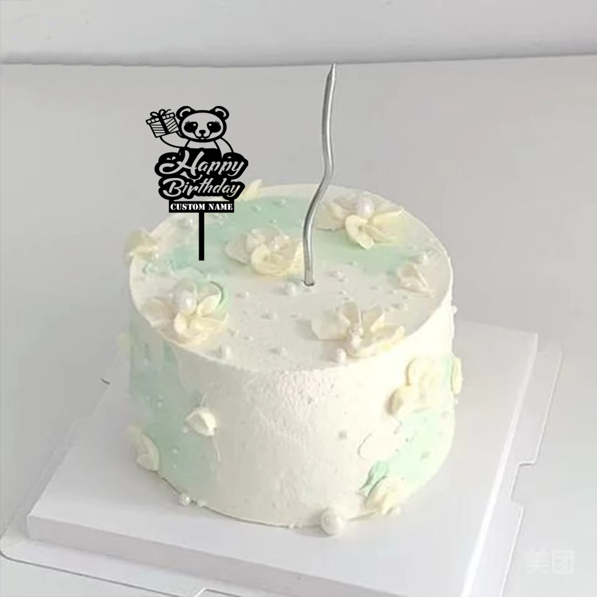 1PC Cute Happy birthday wishes with a bear pattern Customized Name Cake Topper Bar Topper Supplies Wedding Favor Gift
