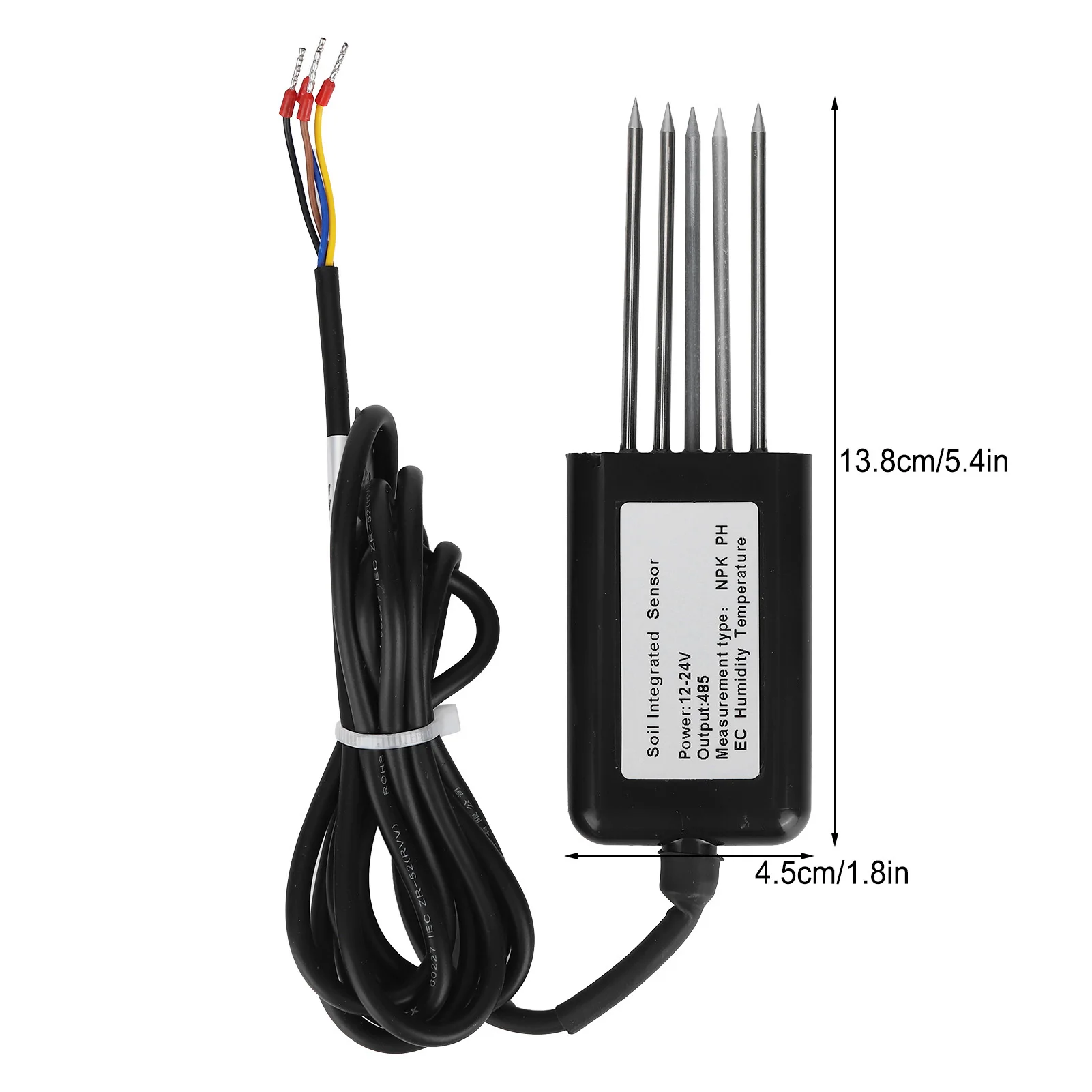 RS485 5Pin Soil PH NPK Temperature and Humidity EC Sensor Conductivity Detector Tester Soil Multi‑Parameter Sensor