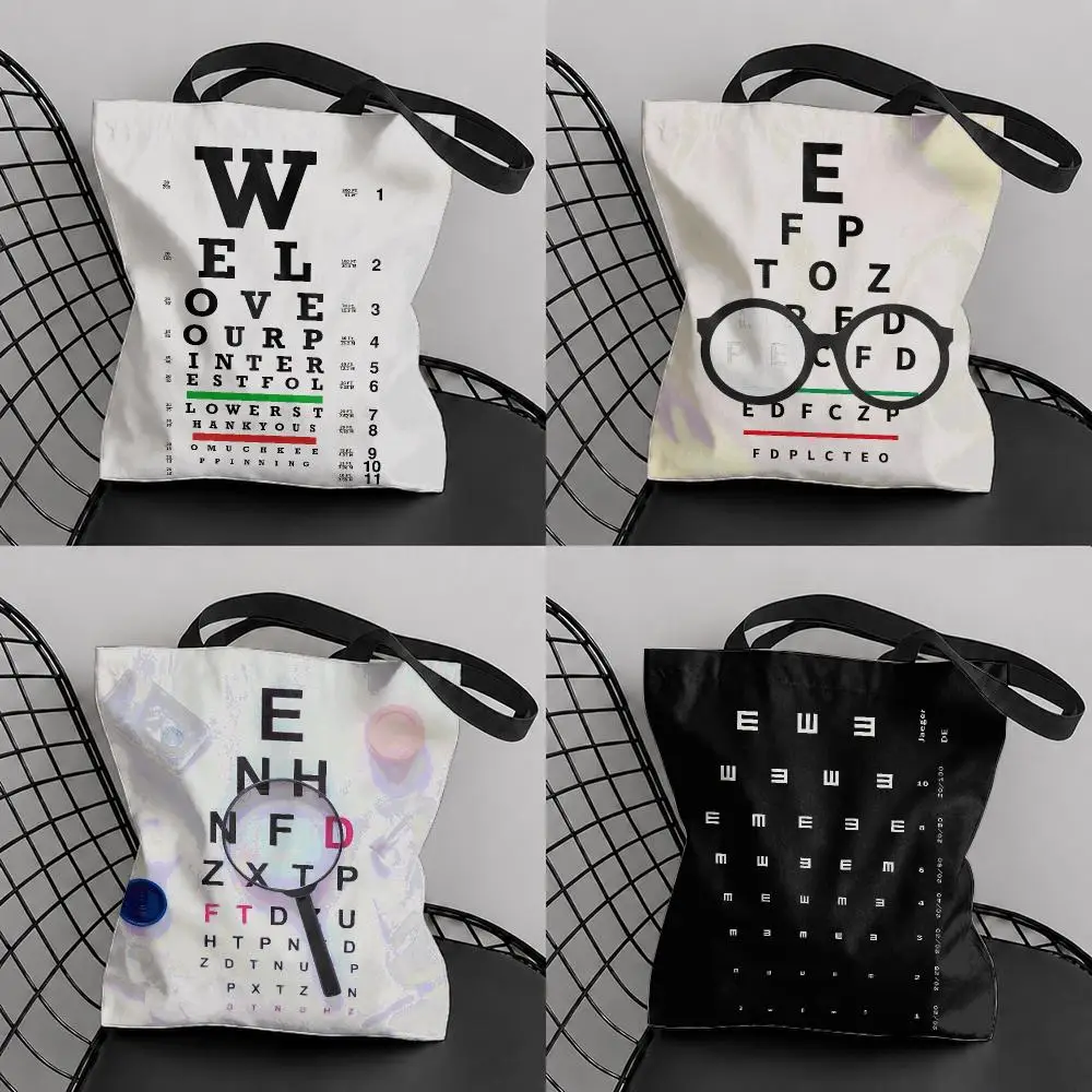 Medical Eye Vision Chart Storage Bags Canvas Tote Bag Double-Sided Print Lightweight Shoulder Travel Beach Bag Gift Eco