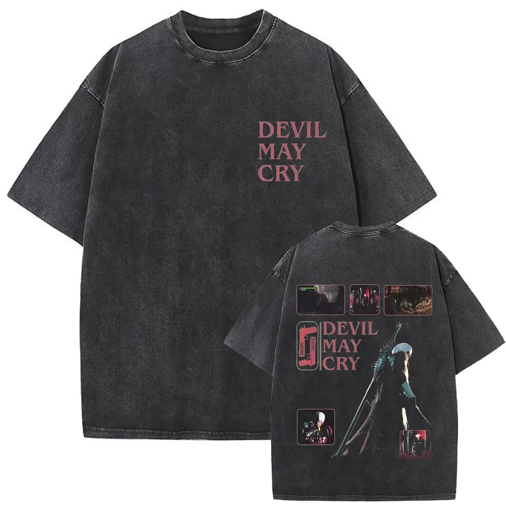 

Washed Vintage Game Devil May Cry Vergil Graphic T-shirt Men Women Otaku Lovers T Shirts Oversized Short Sleeve Cotton T-shirts