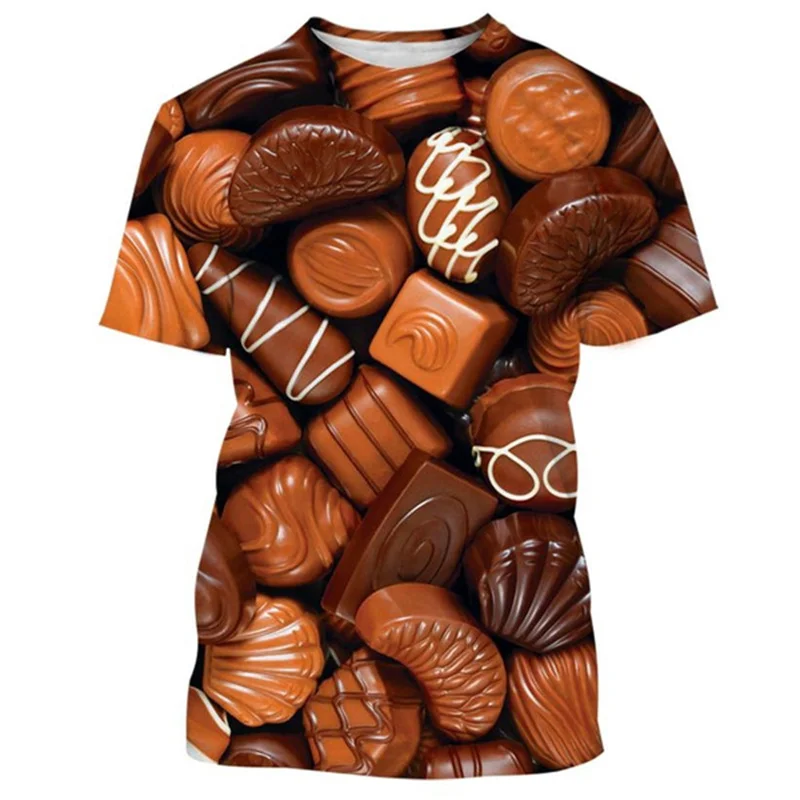 3D Print Food Chocolate T Shirt Men Summer Oversized Funny Snacks Graphic T-shirts Streetwear Short Sleeve Tees Top Clothing