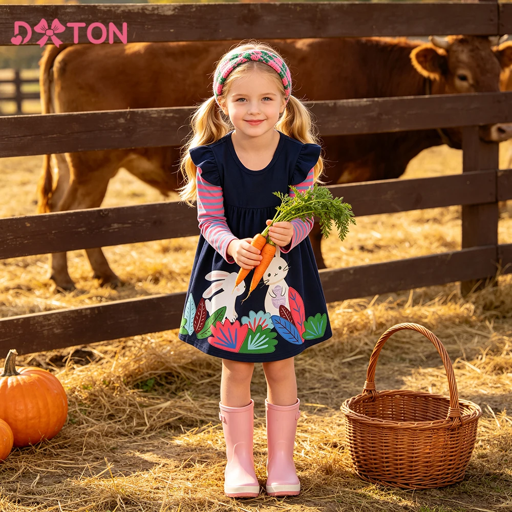 Dxton Kleinkinder Kleider für Mädchen Winter Streifen Ärmel Kinder Kleid Kaninchen Kinder Cartoon Kleidung Mädchen Baumwolle Kleid Kostüme