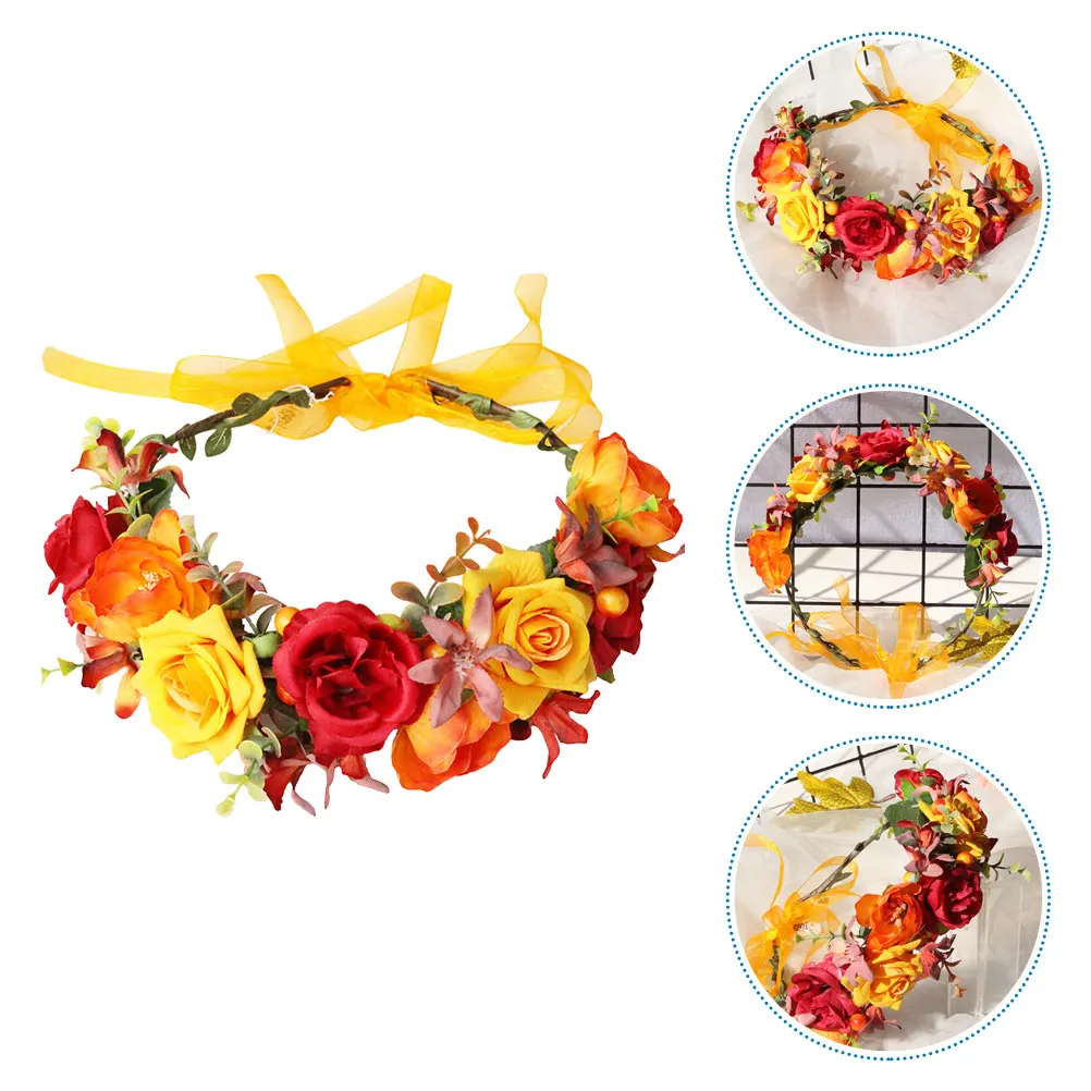

Rose Headband Floral Wreath Hair Accessory For Women Bridal Garden Party Photography Festival Costume Decoration Fake Rose