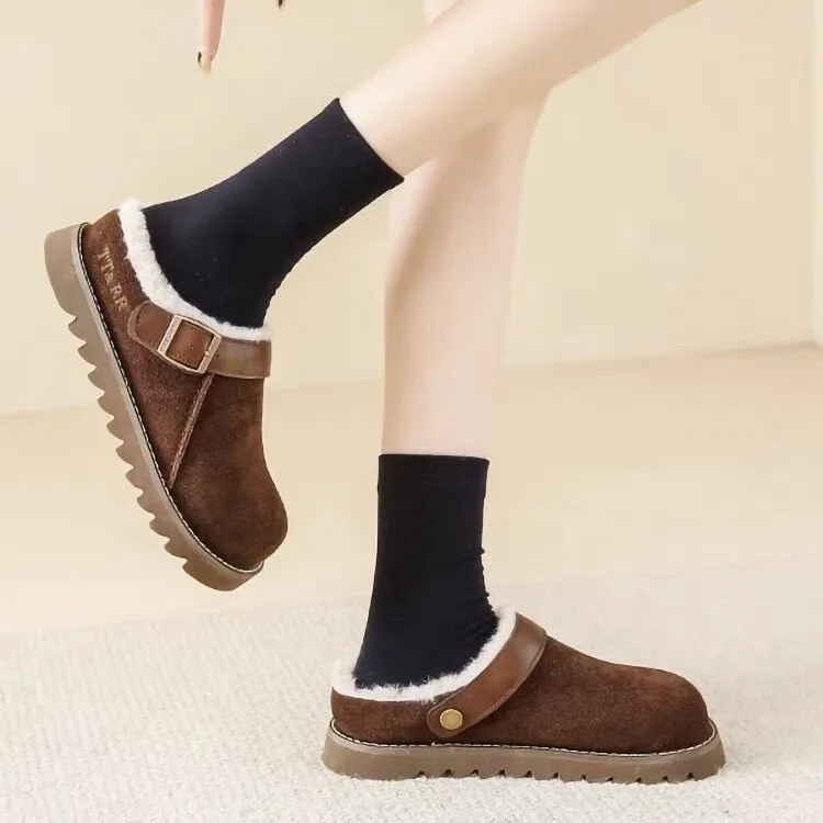 Winter New Women Slippers Fur Flats Cotton Mules Shoes Platform Warm Casual Trend Short Plush Shoes Home Fad Flip Flops