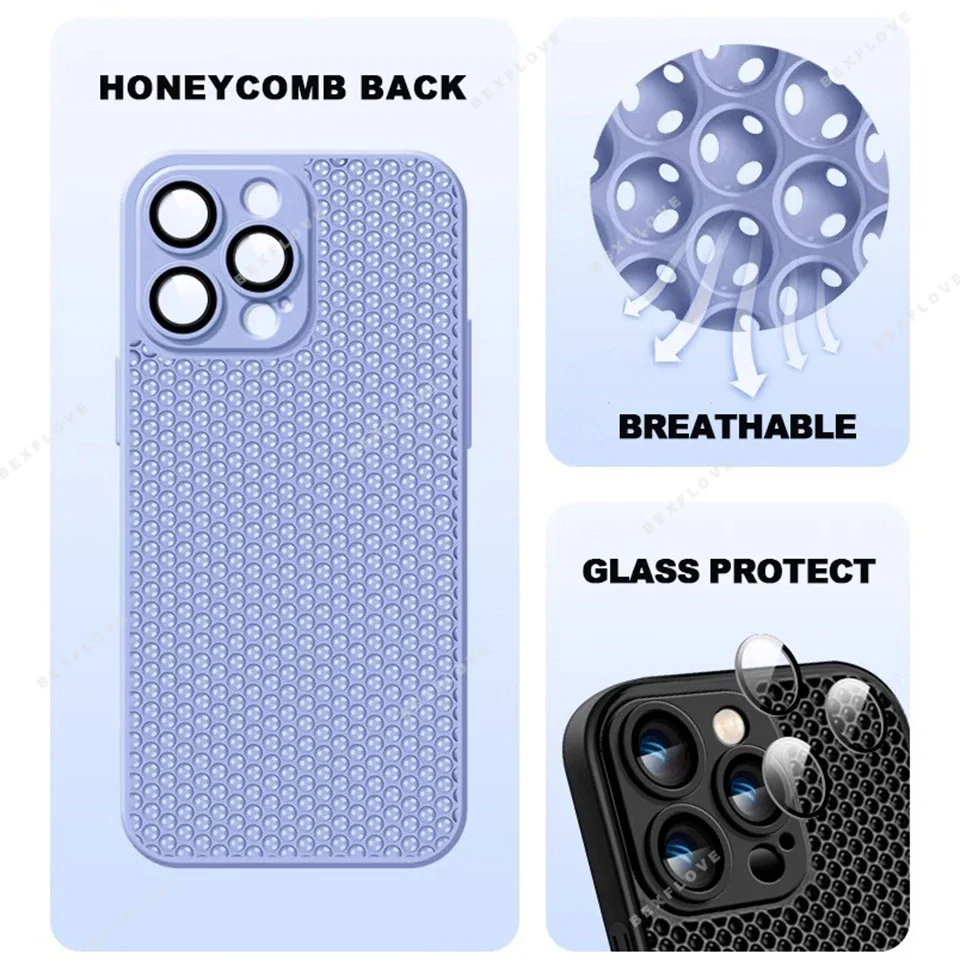 Honeycomb Heat Dissipation Phone Case for iPhone 14 15 16 Plus 11 12 13 16 Pro Max Matte New Ultra Thin Hard Protector Cover - Image 4