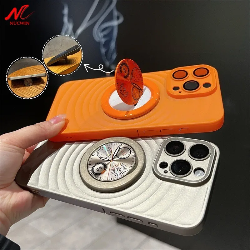 Business Wave Ripple Watch Dial Case for iPhone 15 Pro Max Bracket Magsafe Cases for iPhone 13 14 Pro Max Grip Ring Holder Cover