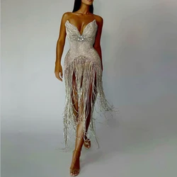 Silver Fully Beaded Cocktail Dress with Long Tassel Fringes Sparkly Crystals Short Special Party Dress Formal Occasion Gowns