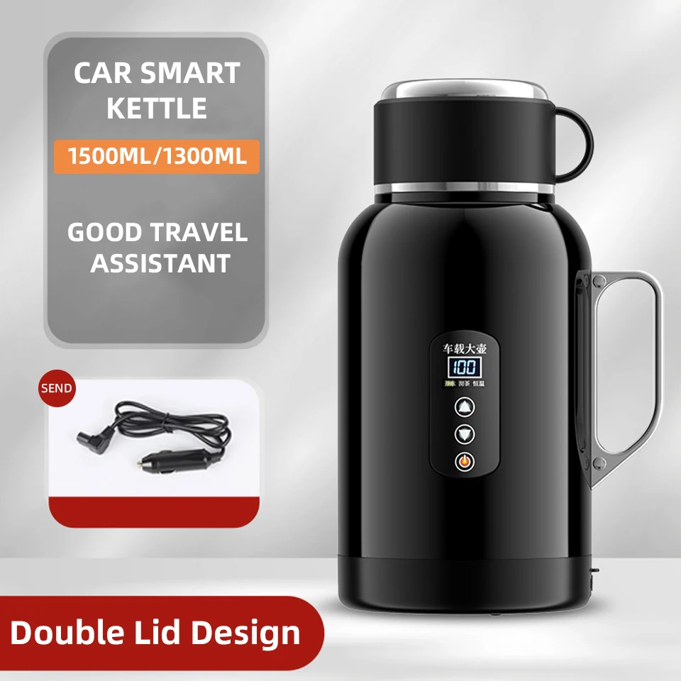 304 Car Stainless Steel Portable Electric Travel Kettle 1300ML/1500ML Kettle With Temperature Adjustment For Camping And Travel