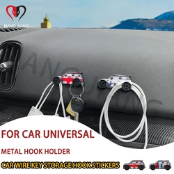 Car Hooks Organizer Storage Hanger For USB Cable Headphone Key Storage Car Accessory Car Adhesive Alloy Hook Hanger Decorations