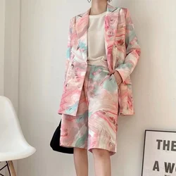 PB&ZA 2024 Spring New Women's Fashion Temperament Commuter Versatile foundation make-up Graffiti Suit+Short Set