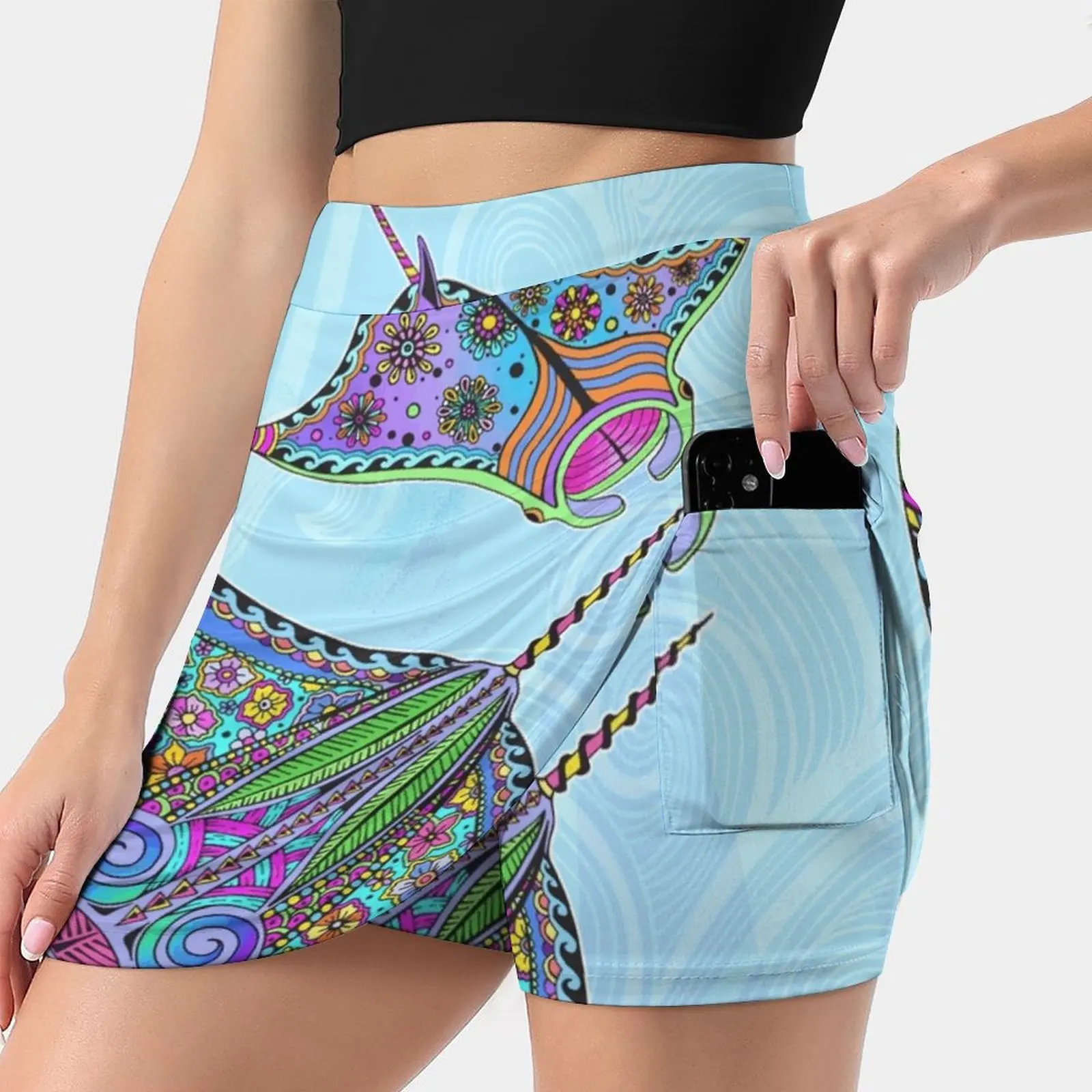 

Electric Manta Rays Women Sports Skirt Tennis Golf Dance Fitness Running Yoga Skirts Stingray Ray Sting Ray Underwater Sea