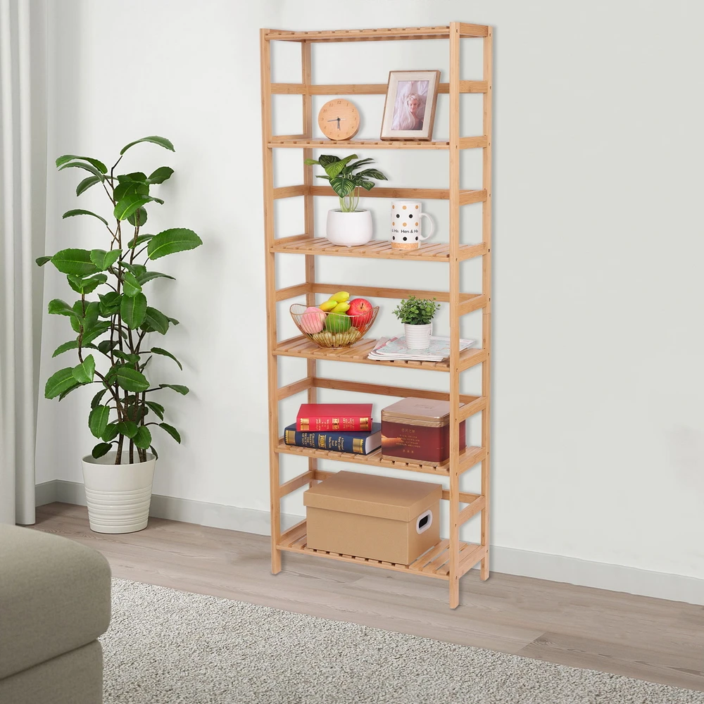 

Bamboo Bookshelf Multi Functional Adjustable 6-Layer Shelf, Can Be Used In Living Room, Study, Bedroom Natural