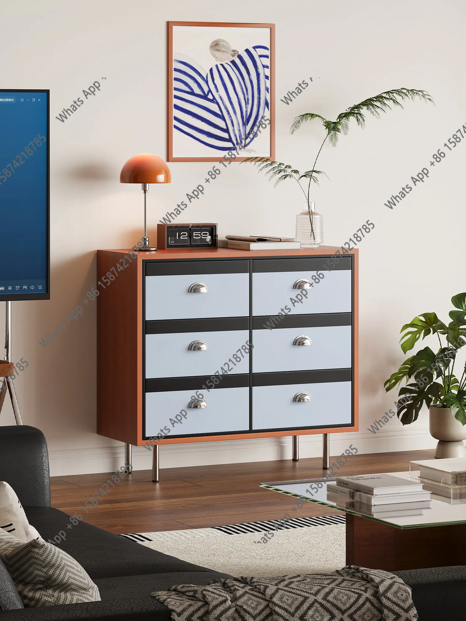 Simple modern iris blues chest of drawers café multi-scene storage integrated cabinet high-end sideboard