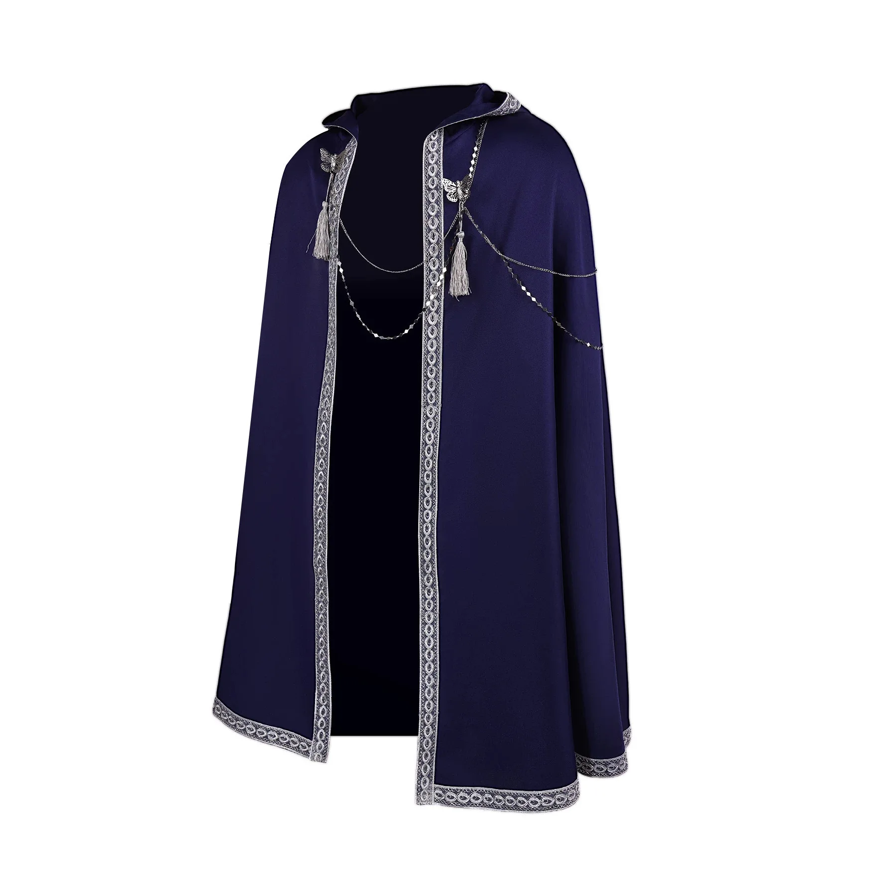 Gothic Medieval Cape Hooded Cloak with Silvery Chain Death Devil Vampire Wizard Monk Witch Knight Halloween Costume - view 3