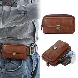 Universal Leather Phone Case Pouch For Samsung iPhone Xiaomi Huawei Oppo Zipper Wallet Phone Cover Belt Clip Holster Waist Bag