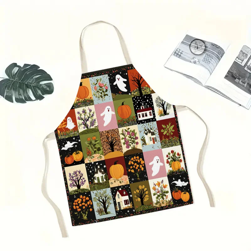 Spooky Halloween Patchwork Apron for Kitchen Cooking Baking Costume Party Decor Apron