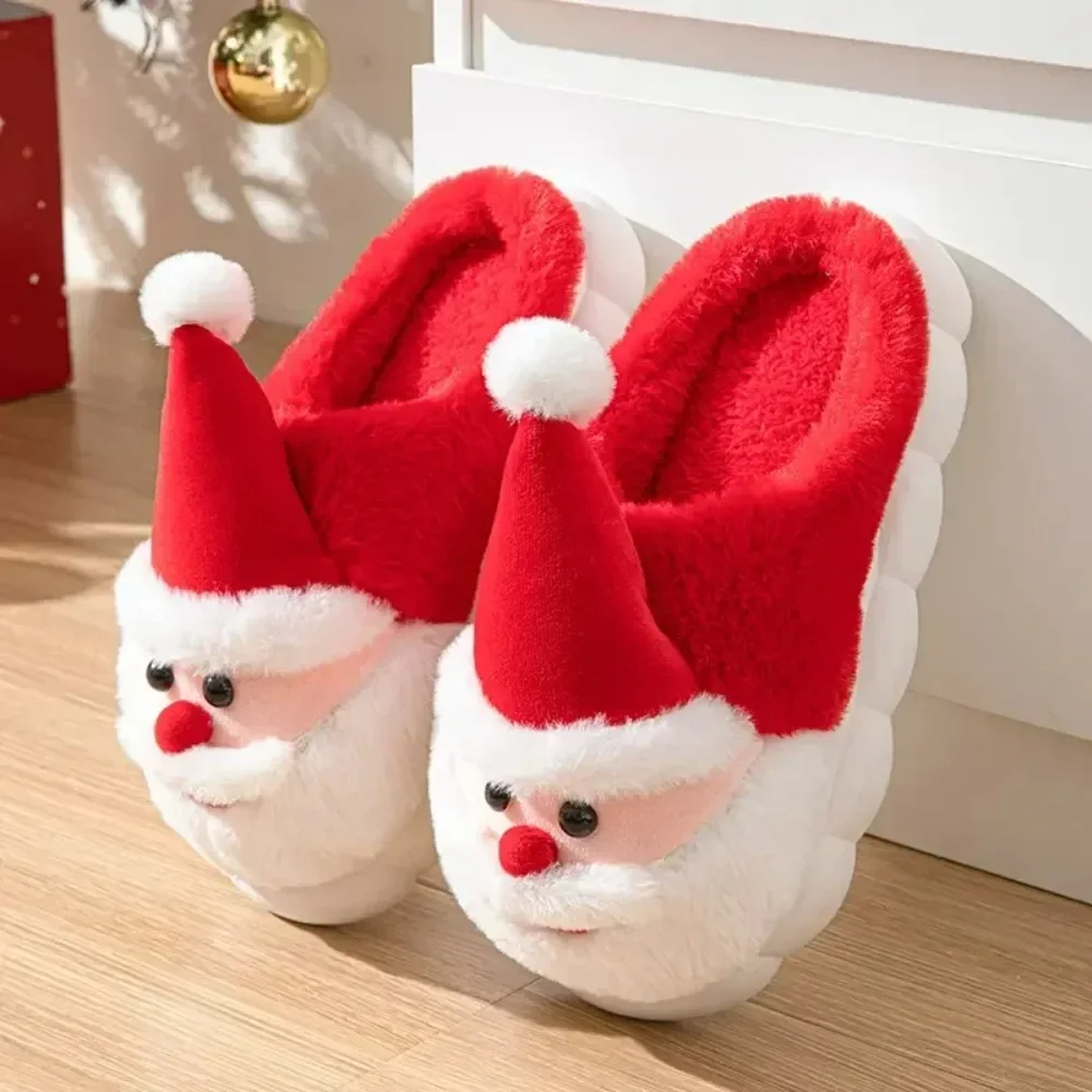 Winter Warm Slipper Christmas Fashion Snow Cold Warm Home Cotton Slippers Women Girls Shoes Cute Santa Claus Footwear