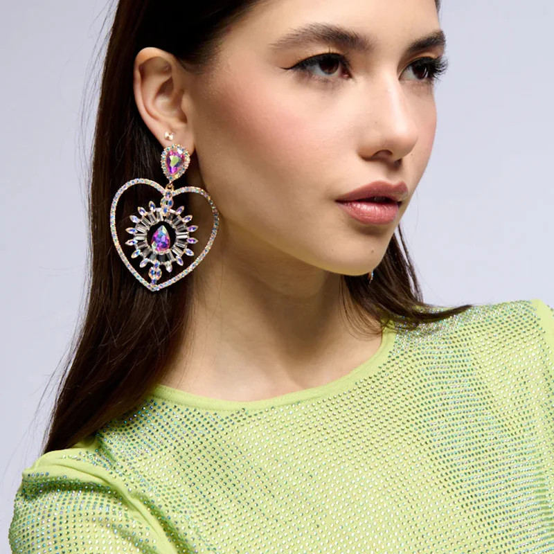 New shiny love earrings exaggerated rhinestone earrings fashion stage accessories women's earrings