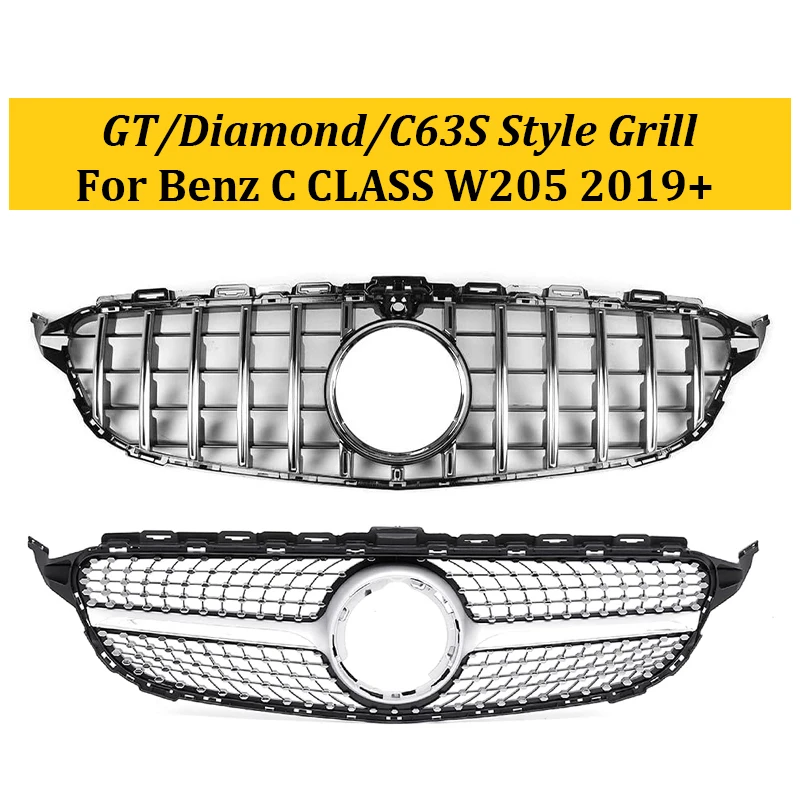 

For Mercedess Benzs W205 2019 2019+ Racing Grills Car Front Grill GTR Diamond AMG Style Upper Bumper Grille Auto Accessoires