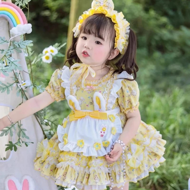 Ins Sweet Kids Boutique Lolita Girls Princess Dress Spanish Lolita Quality Suspender Party Wedding Dress Photography Clothing