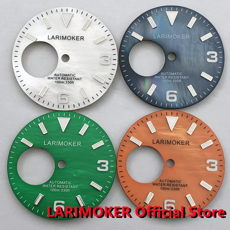 LARIMOKER 29MM Gray White Orange Green Luminous Hollow NH38 Dial fit 3/3.8 o 'clock NH38A Case