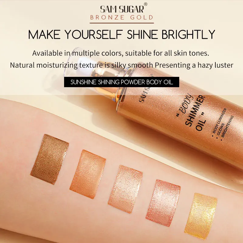 Olejek rozświetlający do ciała i twarzy, płynny bronzer z efektem połysku, wodoodporny, odporny na pot, idealny na imprezy na plaży, sesje zdjęciowe i wydarzenia.