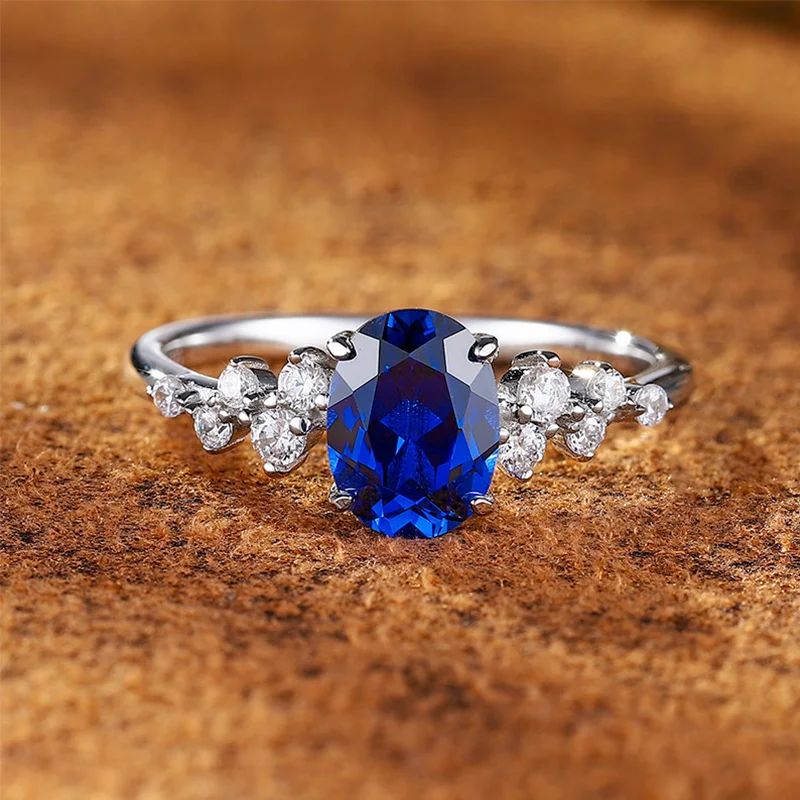 1.8ct Cultivated Royal Blue Sapphire Ring for Women 925 Sterling Silver Commuter Ring Fashion Jewelry Blue Gemstone Accessory