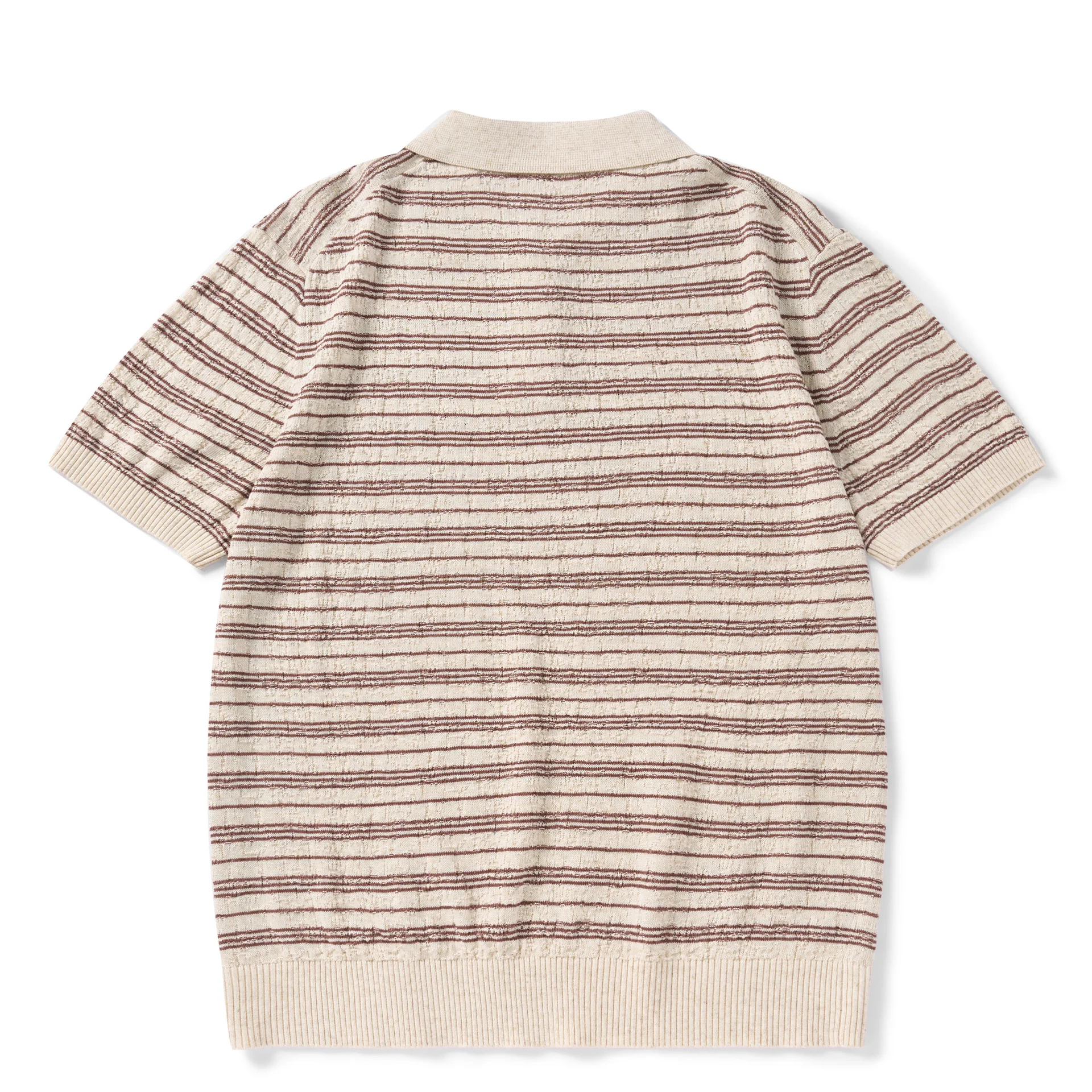 Linen Blend Summer Vintage Style Striped Short Sleeved Polo Shirt Loose Knit Sweater Couple Half
