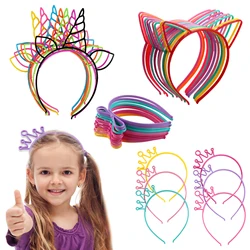 6pcs Girls Unicorn Cat Ears Headband Plastic Kitty Bows Crown Headbands Party Family Decoration Hair Accessories