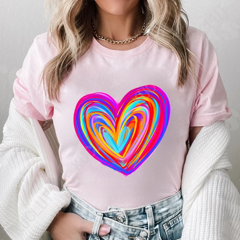 

Leopard Heartbeat Print T-Shirt Women Summer Causal Clothing Pink Womens T-Shirt Summer Harajuku Short Sleeve Tops Fashion Tees