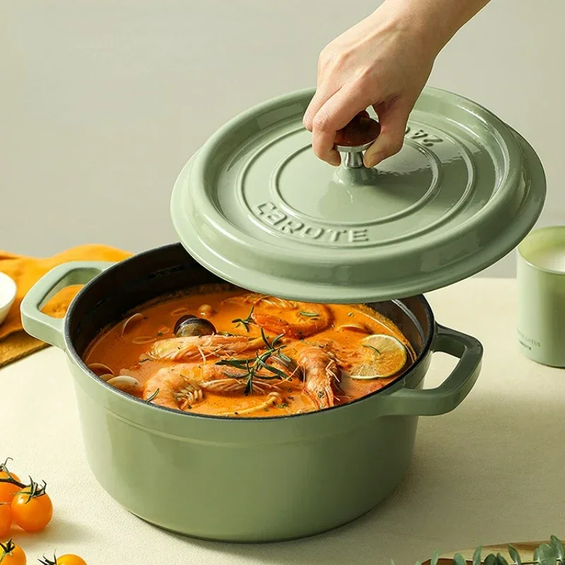 

Matcha Green Enamel Cast Iron Pot, Porcelain Inner Wall, 22cm, 24cm Stock Pot, Induction Cooker Compatible, Reliable Pot