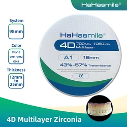 HaHasmile 4D Multilayer Zirconia Blocks A1 A2 A3 A3.5 Color 98mm 6 Layers Cad Cam Disc Milling System Dental Zrconium Blank