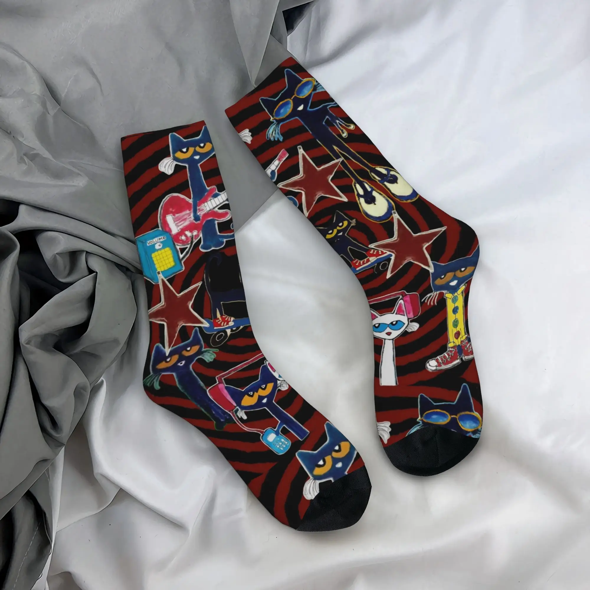 Pete The Cat Cartoon Socks Men Women Polyester Funny Happy  Socks Novelty Spring Summer Autumn Winter Middle Tube Stockings Gift