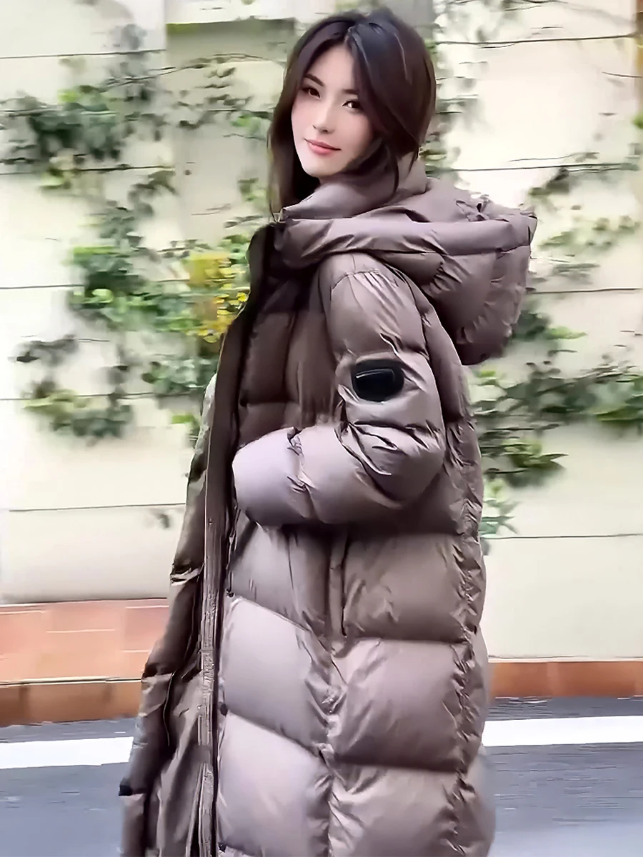 패셔너블 캐주얼 고급 화이트 다운 패딩 재킷 여성용 롱코트 후드 스탠드 칼라 겨울 신상품