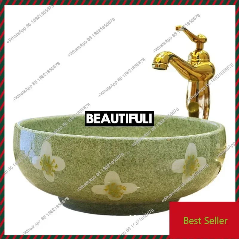 

Z136Colourful Handmade Europe Vintage Style Ceramic Bathroom Countertop Bathroom Sink ceramic wash basin green