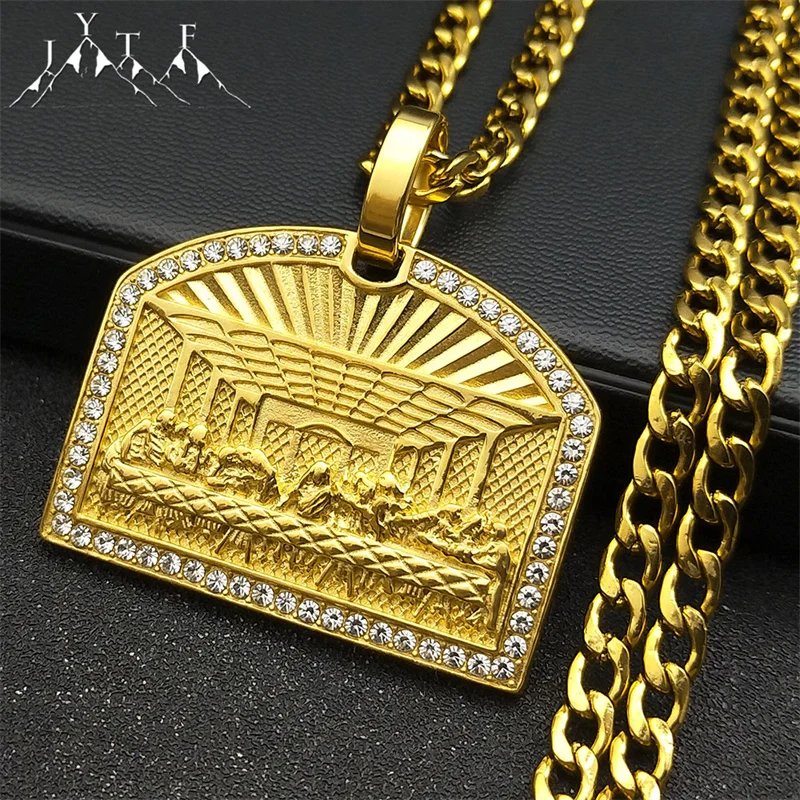 Thirteen Apostles Of Judaism Palace Pendant Necklace For Men Stainless Steel  Gold Color Chain The Last Supper Hip Hop Jewelry