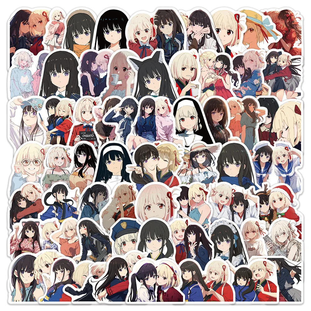 60 uds. De cómics de Anime japonés Lycoris, pegatinas de grafiti de retroceso, caja de lápices para refrigerador, cuaderno, pegatinas de juguete decorativas para bicicleta