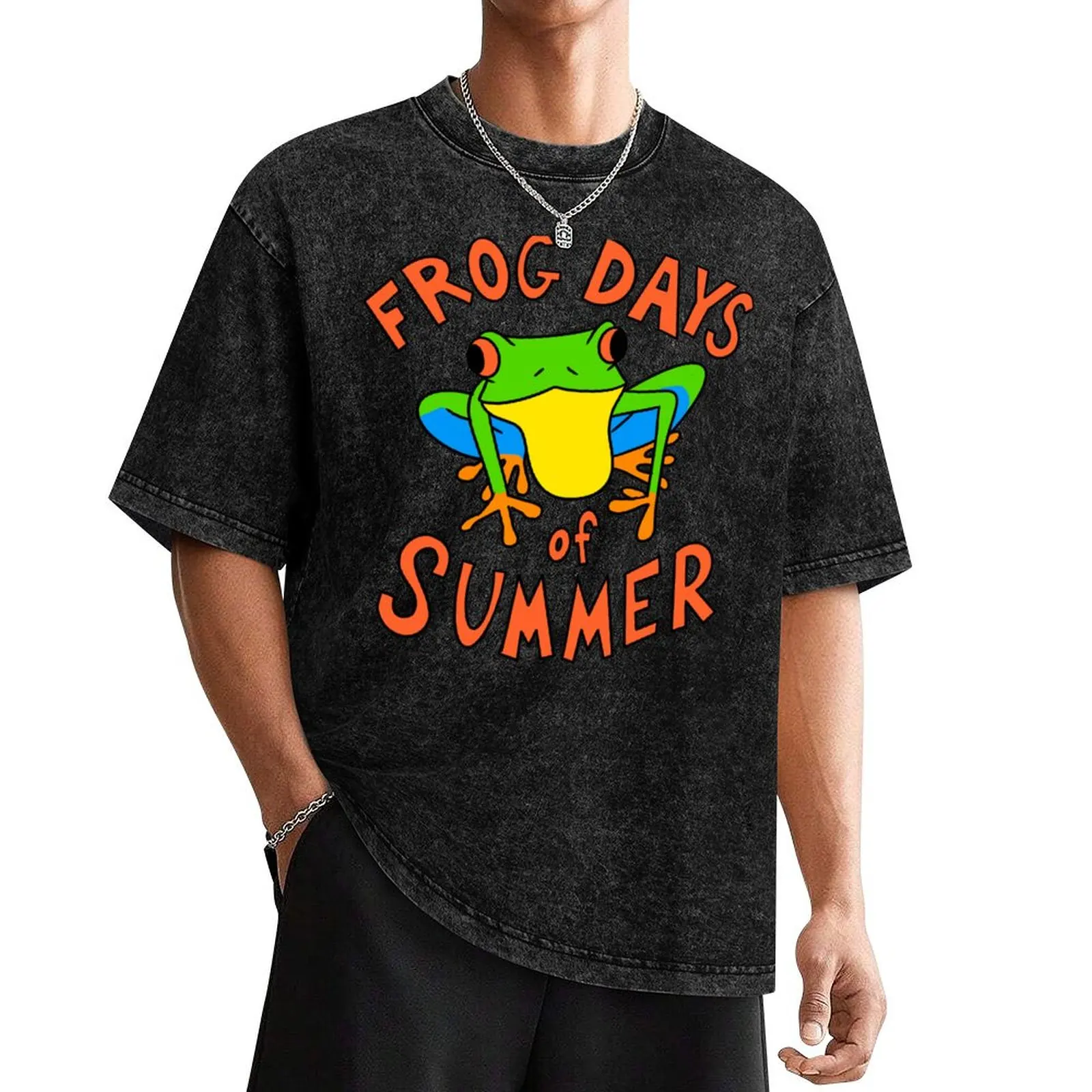 Frog Days of Summer, Red-eyed Tree Frog Cartoon T-Shirt anime stuff anime t shirts plain black t shirts men