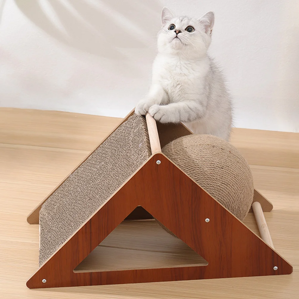 Triangular Cat Scratch Post Stable Scratcher Room Scratching Ball Kitten Scratchers Floor Squeegee Stand Household Wooden