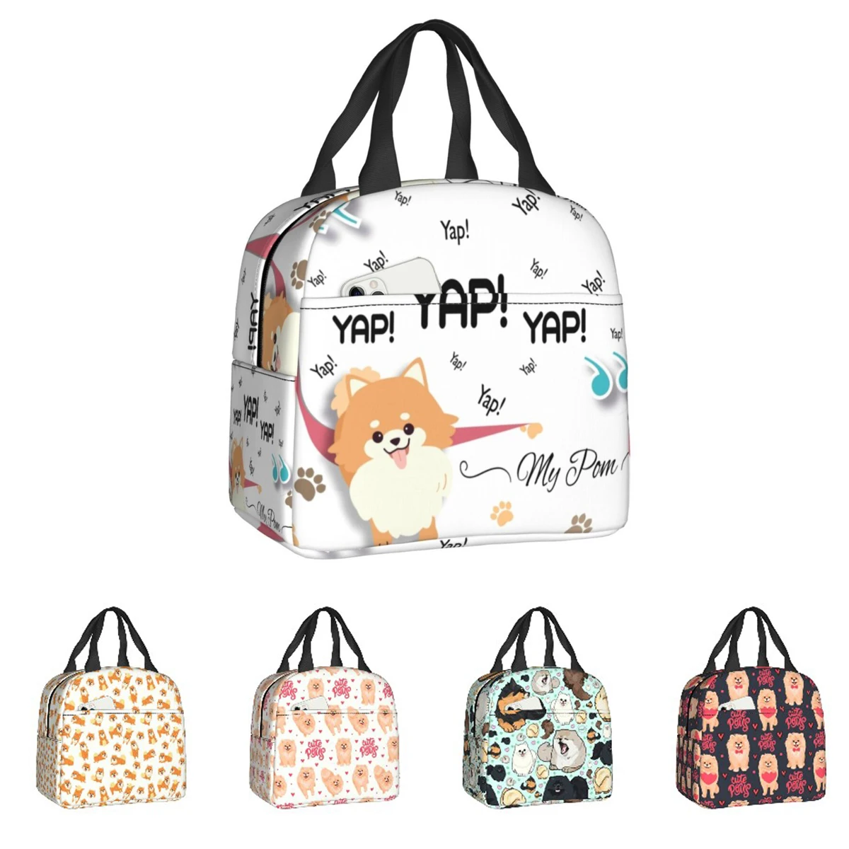 Cartoon Pomeranian Lunch box donna multifunzione Spitz Dog Thermal Cooler Food Insulated Lunch Bag Office Work